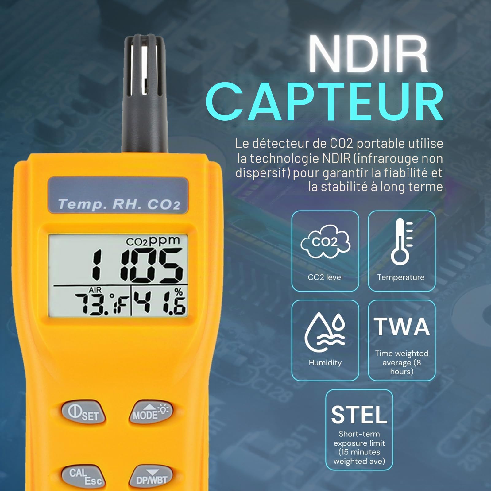 CO2 Meter Air Qualité Moniteur pour Contrôle Les Intérieur Air Qualité, Co2 Détecteur Air Qualité Testeur Mesures Température et Humidité