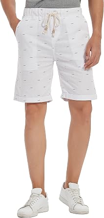 Janmid Men's Linen Shorts Casual Drawstring Summer Beach Shorts for Men