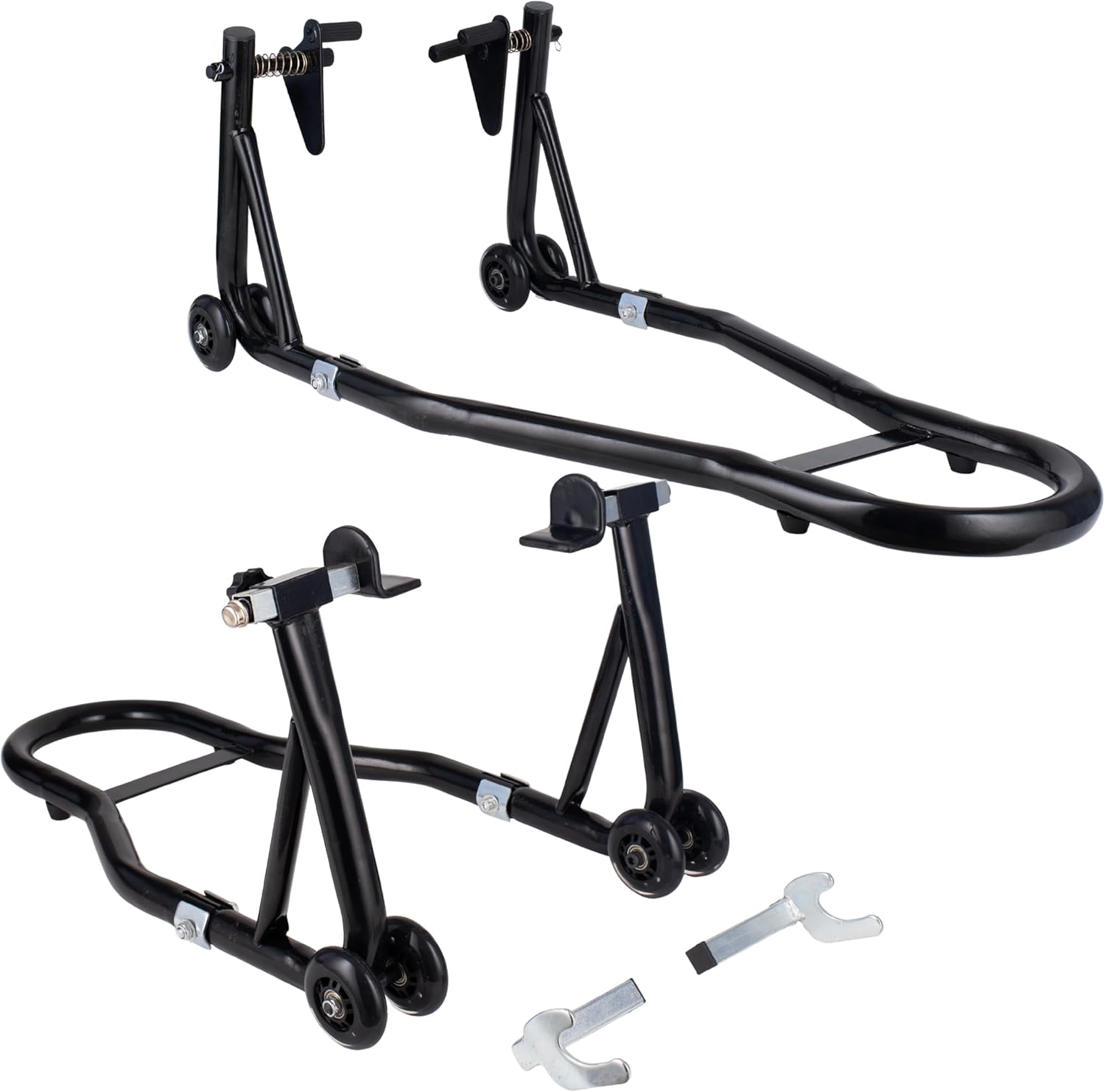 YEBOKSI Motorcycle Stand, Front & Rear Combo Stands, 750LBS Capacity, U+L Adjustable Swingarm Spool, Polyurethane Wheels, For Variety Of Motorcycles, BMW, KAWASAKI, YAMAHA, HONDA, BLACK