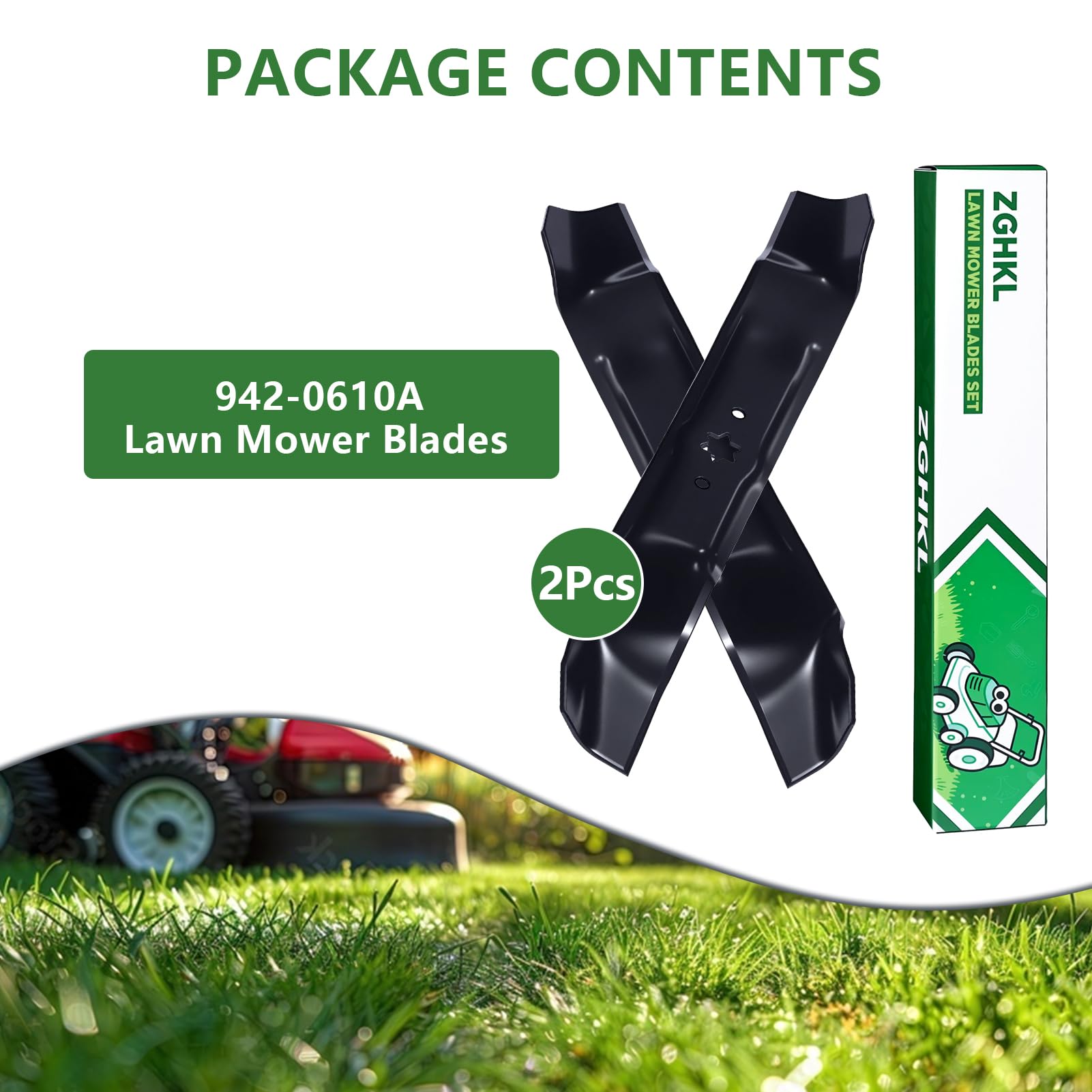 942-0610A Cuchillas para cortacésped Cuchillas para Mulching para Plataforma 96,52 cm (38 Pulgadas) Repuesto 2Piezas