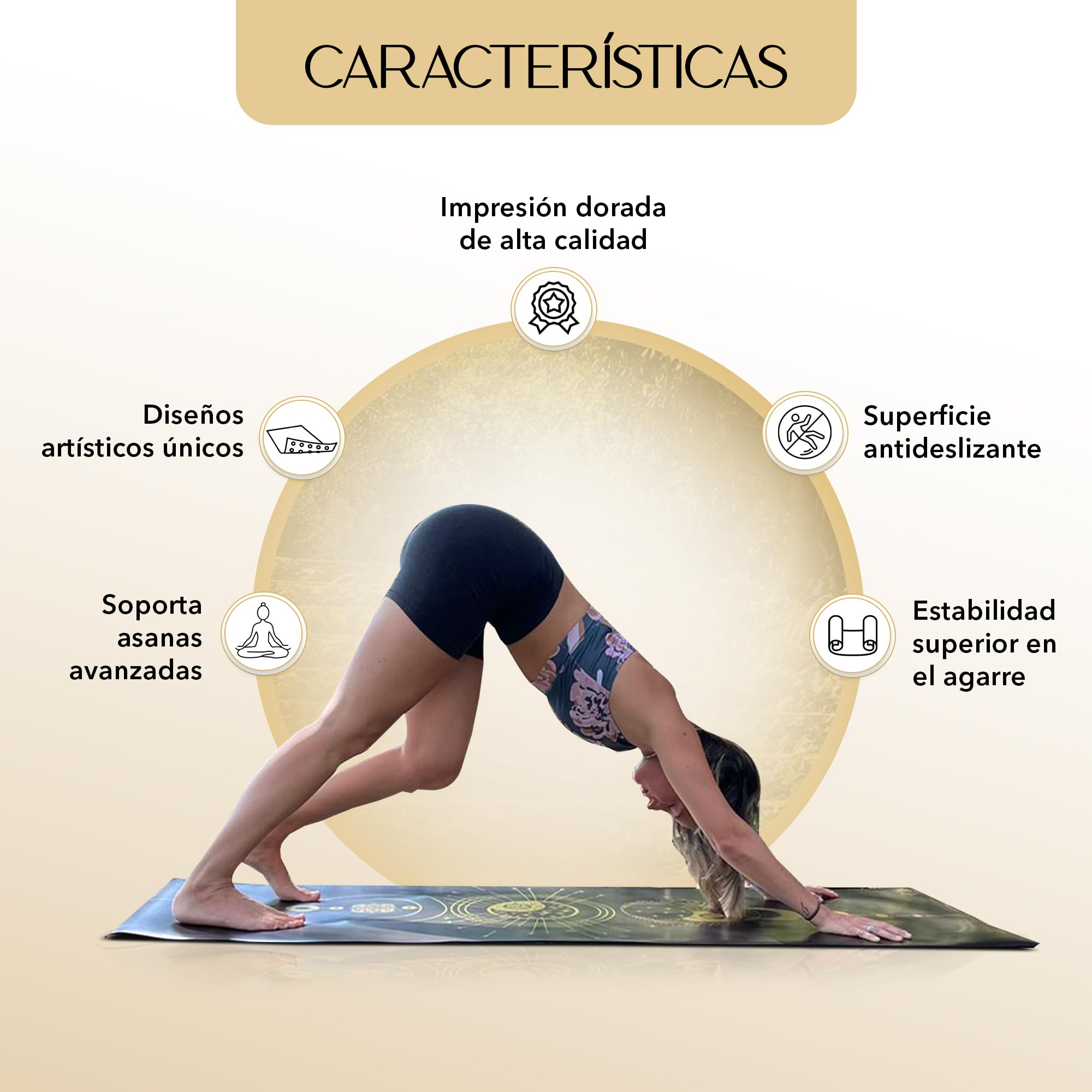 Yoga Mat, Edición Dorada Energía, Esterilla de yoga antideslizante, Materiales ecologicos, Colchoneta para pilates y yoga, incluye bolsa de transporte