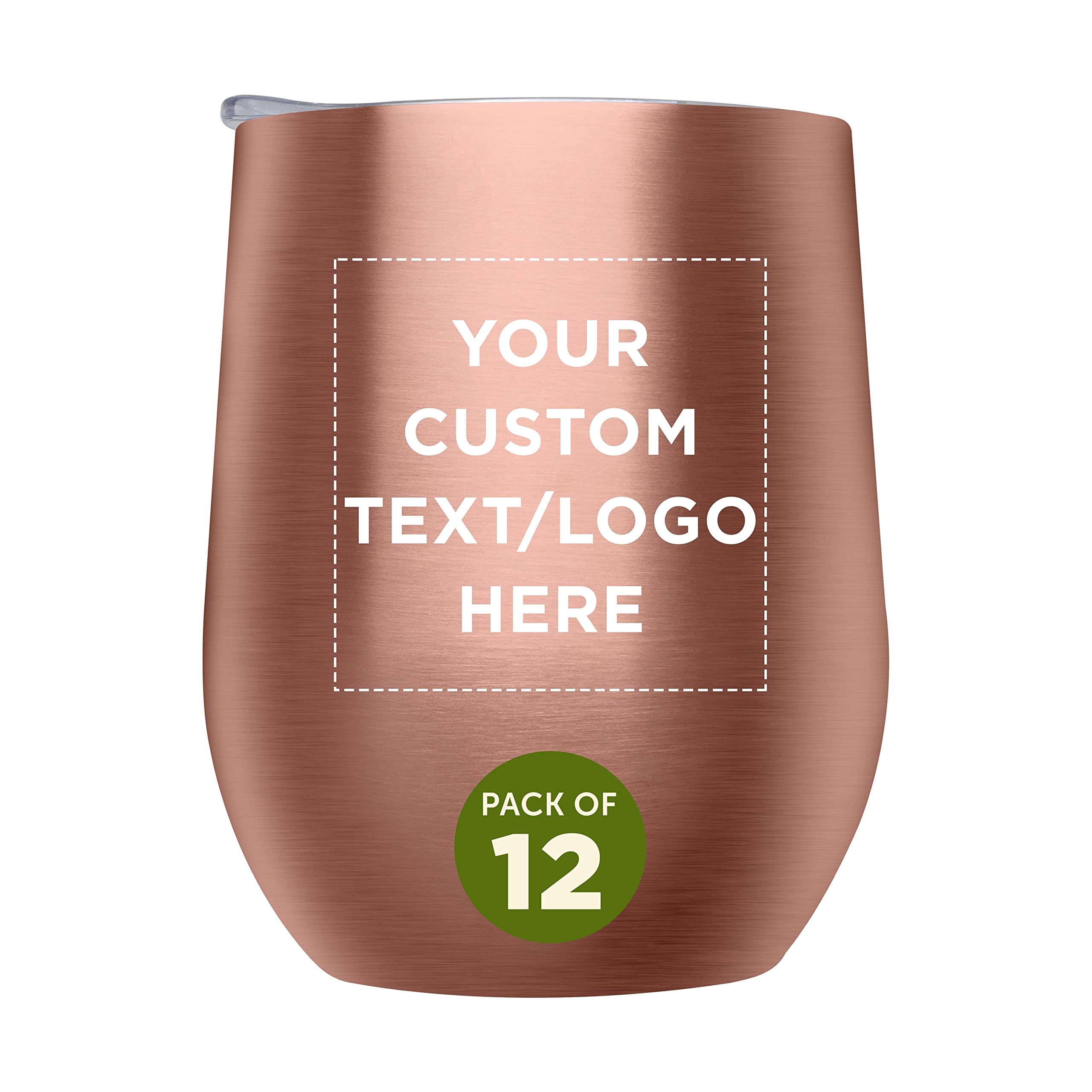 Amazon.com | Custom Stemless Wine Glass Tumblers with Lids by Largo 11 oz.  Set of 12, Personalized Bulk Pack - Perfect for Wine, Cocktails, Other Hot  & Cold Beverages - Rose Gold: Wine Glasses