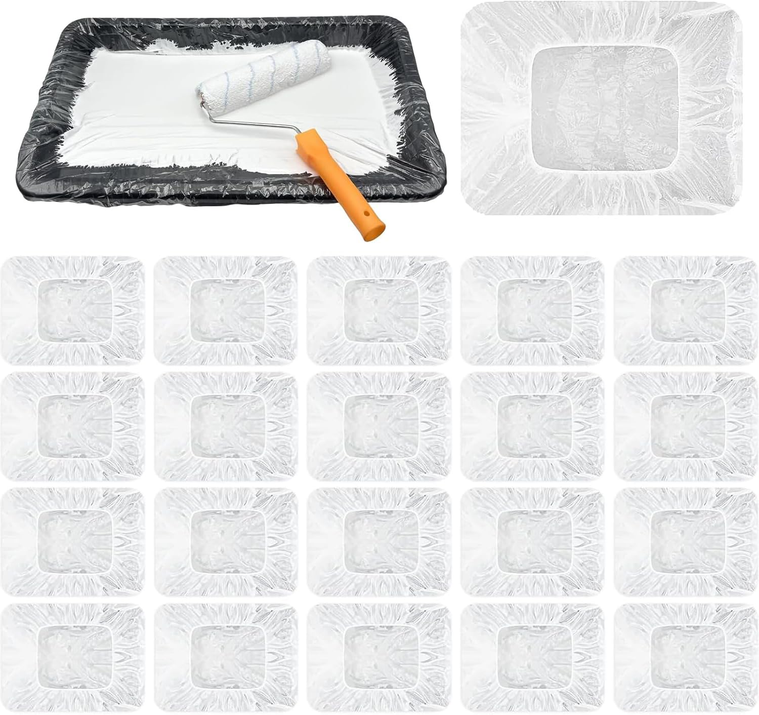 Kiqawee Transparent 50 Pcs Paint Tray Liners, Paints Pan Liner Elastic Painting Trays Liner Roller For 9-12 Inch Paint Rollers, For Wall And Ceilings Painting, Easy To Clean Up