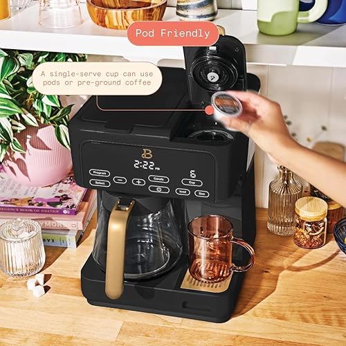 Miniatura 5 de Hermosa cafetera de goteo multipreparación y máquina de una sola porción, jarra de vidrio, mantiene el calor, taza de viaje, 3 ajustes de