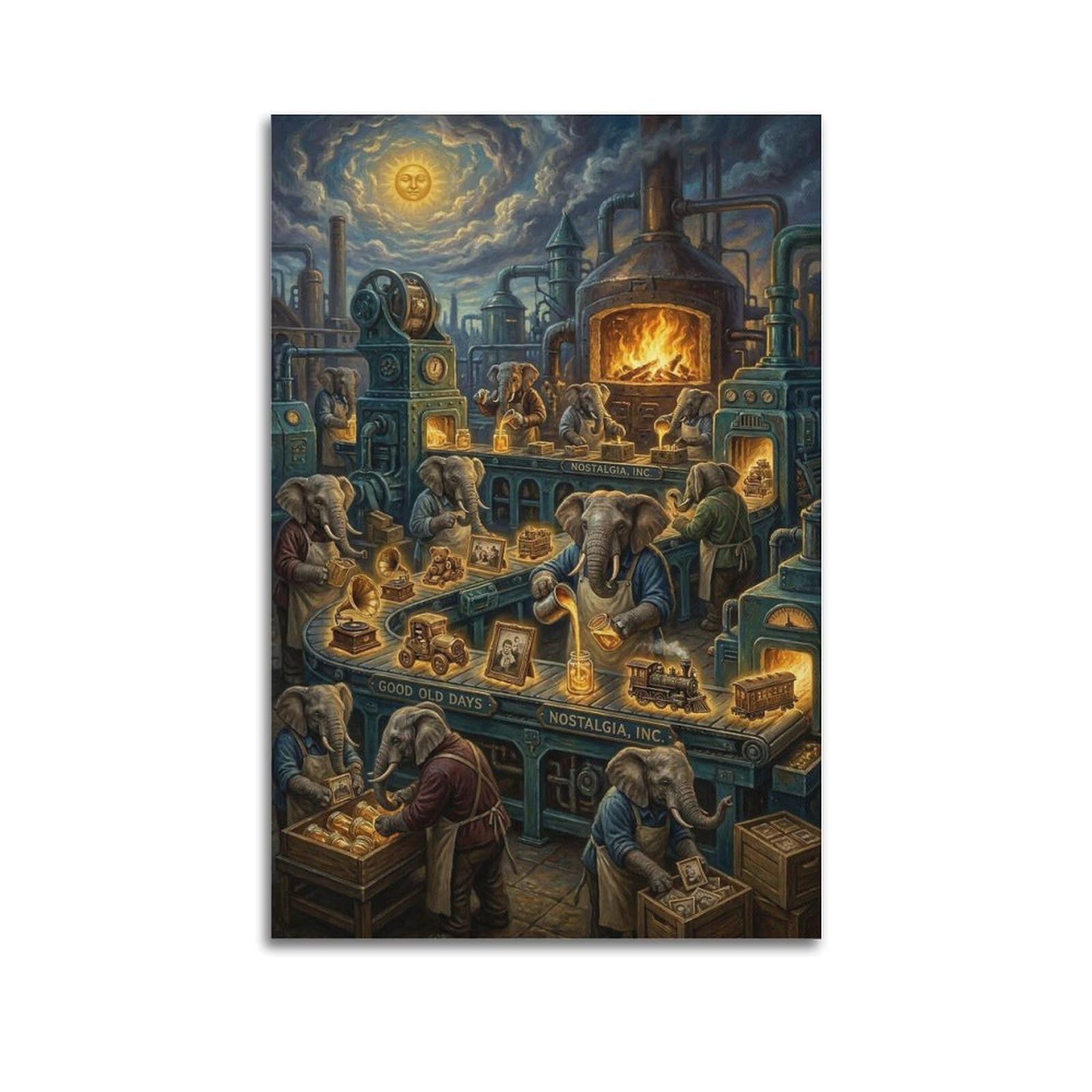 XKUGA Surreal Vintage Animal Poster Nostalgia Factory Workers Modern Decorative Canvas Prints - Ideal Wall Art for Family, Man Cave, Game Room, Boys & Girls Bedroom 24x36inch(60x90cm)