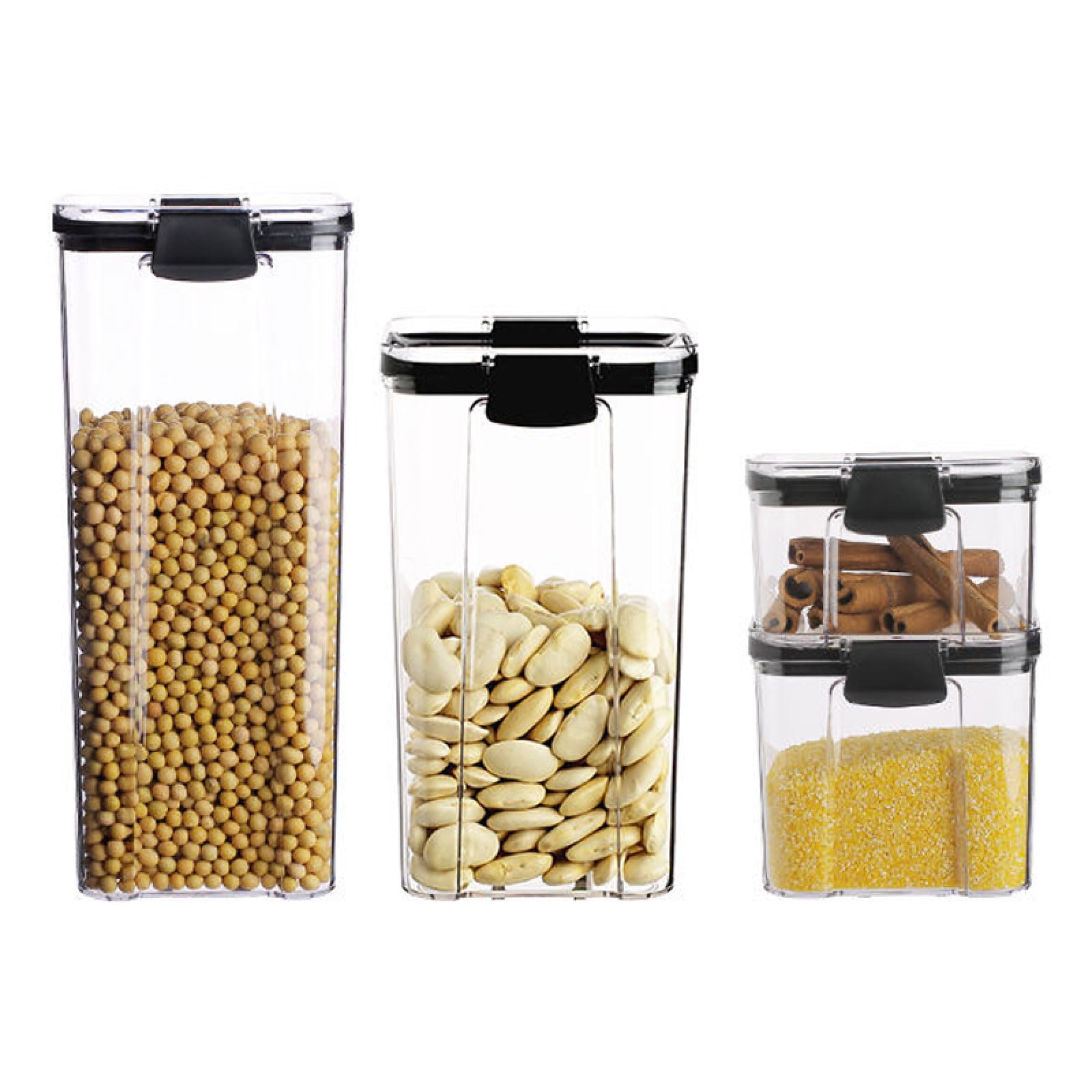 Luftdichte Lebensmittelbehälter mit Deckel, Kunststoff Vorratsdosen für Küche und Speisekammer – Müsli, Mehl, Zucker, Gewürze,4 Set A