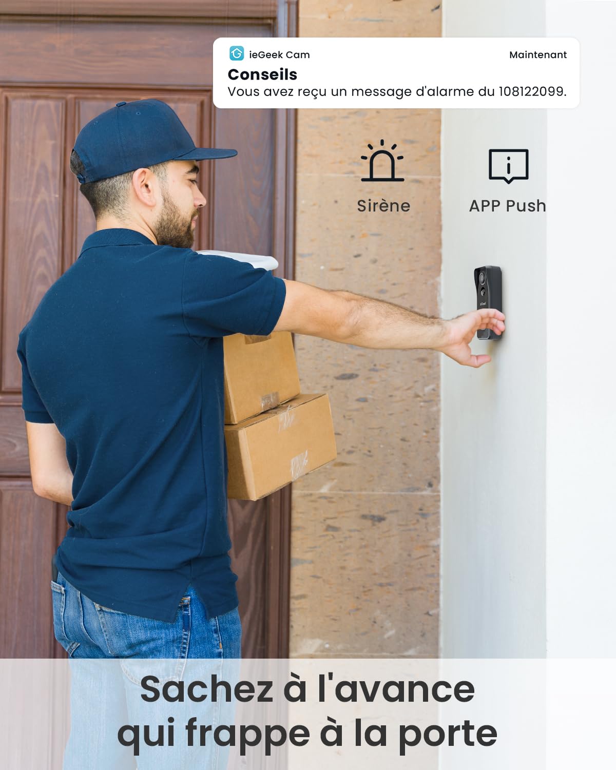 ieGeek 2,5K 5MP Sonnette sans Fil Exterieur Etanche, 166° Sonnette Vidéo avec Caméra Compatible Alexa, Install Facile, Détection IA, IP65 Étanche, Vision Nocturne, WiFi 2,4 GHz Uniquement