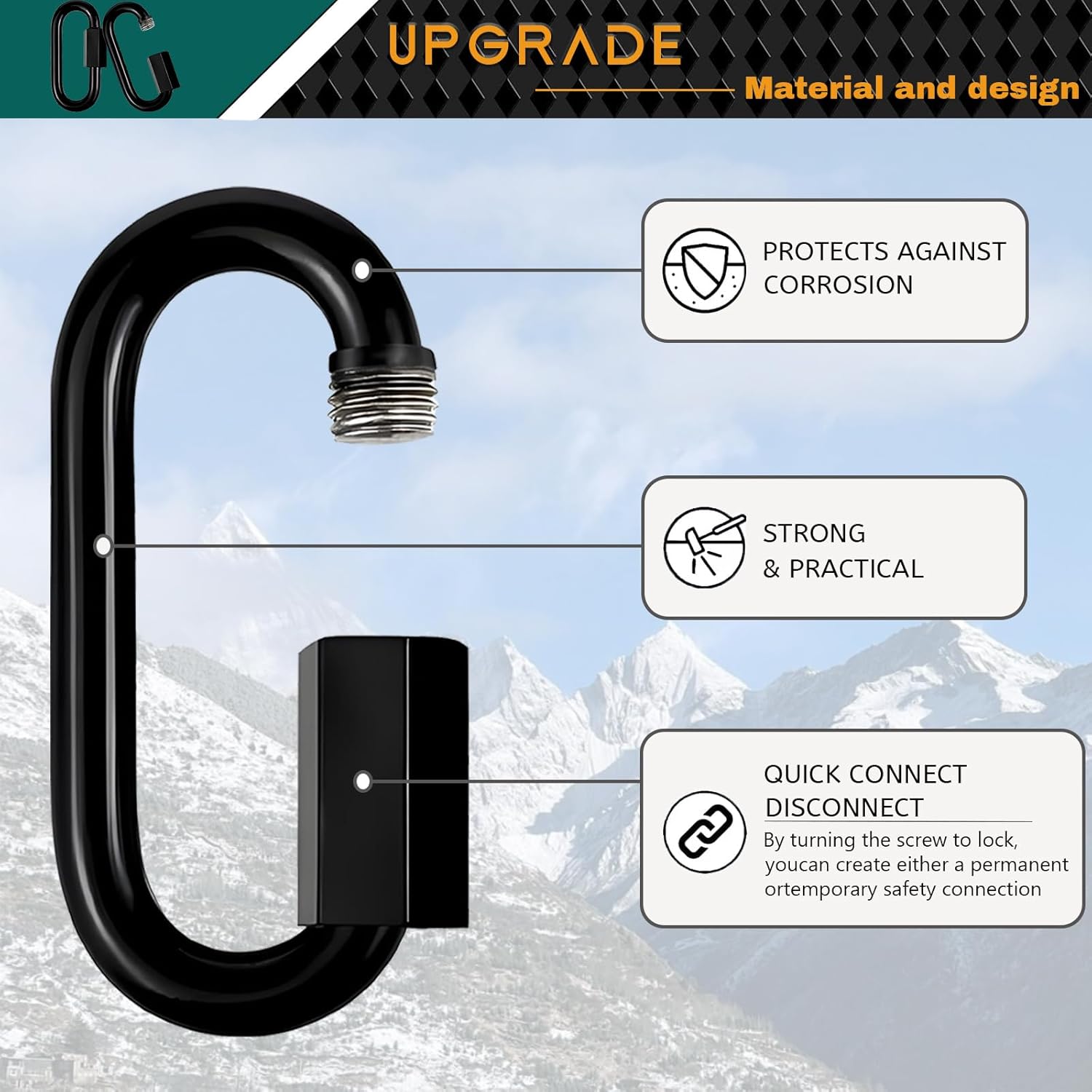 10 Pack 1.65“ Chain Quick Links - Anti-Rust Heavy Duty Carabiner Connector, M4 Small Locking Carabiner Links Threaded, Chain Connector, 500 Lbs Capacity - Image 3