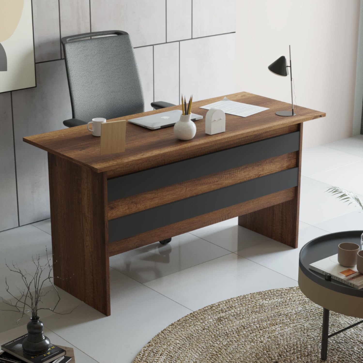 CONCEPT USINE | Set completo di mobili per ufficio | Design NOTTO | Finitura in legno rovere e antracite | Stile contemporaneo molto elegante | Moderno e funzionale | Posto di lavoro stabile e robusto