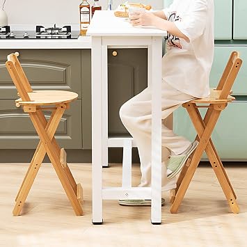 24.8-Inch Foldable Bamboo Bar Stool with Backrest,Portable Bar Stool,Foldable Chair for Kitchen Island