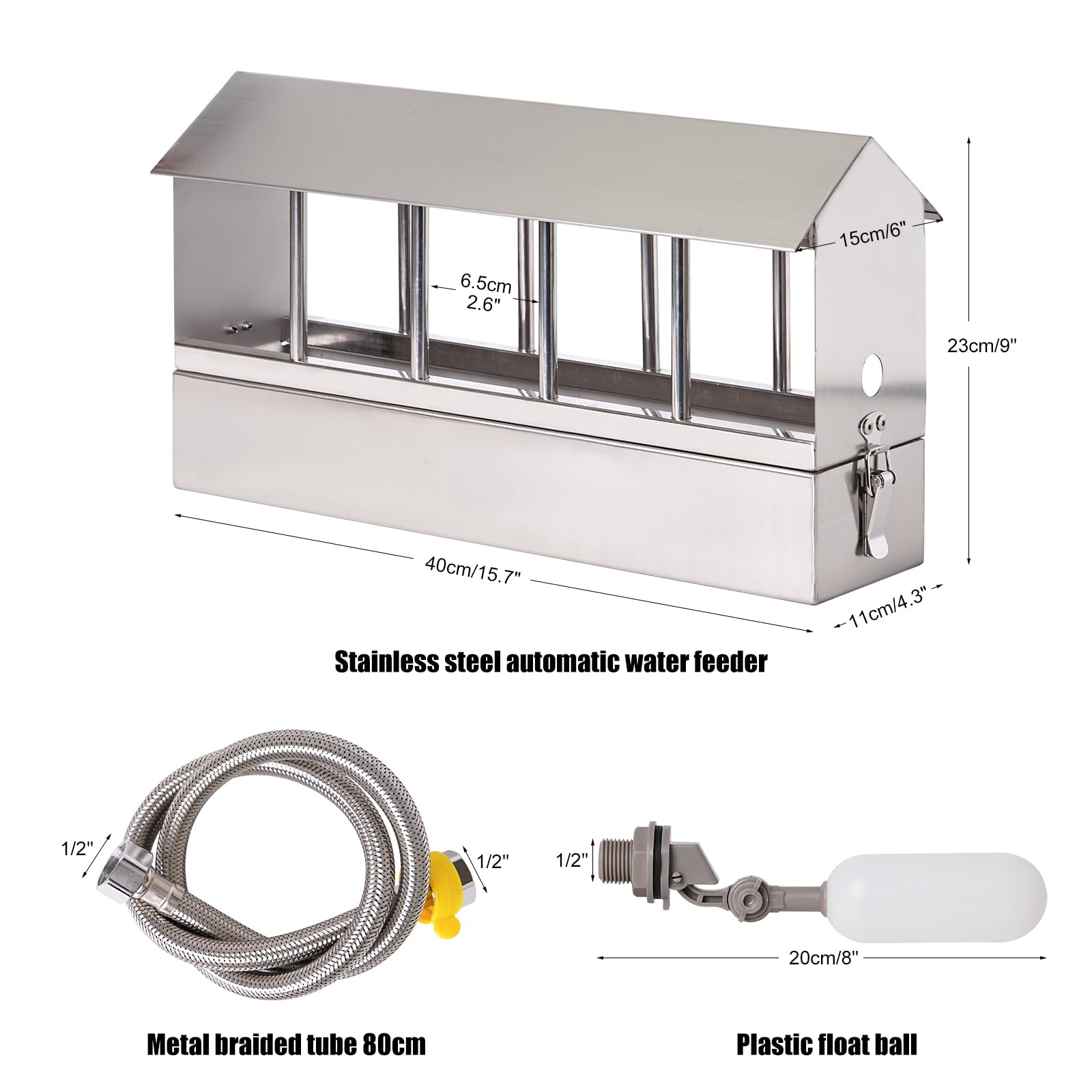Recipiente automático para beber pollo con manguera trenzada, recipiente para beber paloma con válvula flotante para codorniz, paloma, pollo, loro, bebedor automático de aves de corral