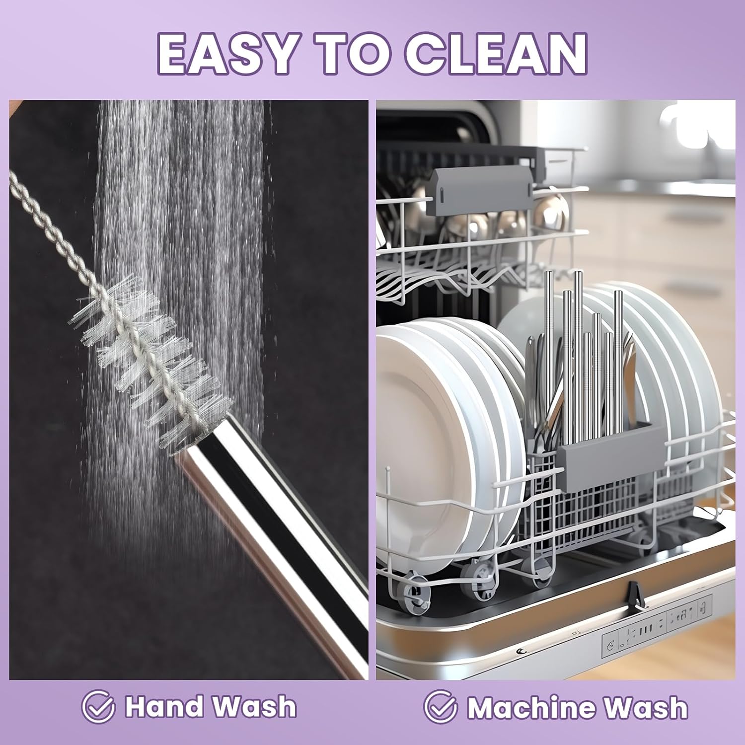 NiHome 8PCS Stainless Steel Straws for Owala Water Bottle, 4 Lengths Compatible with FreeSip 19oz 24oz 32oz 40oz, Tritan 25oz, Kids’ FreeSip 16oz, with Cleaning Brush & Travel Storage Bag (Silver) - Image 5