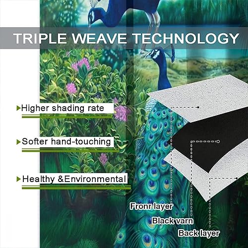 Miniatura 88 de Cortina opaca con estampado de pavo real, con estampado de animales retro, con bolsillo para cortinero y flores de peonía doradas, para dormitorio,