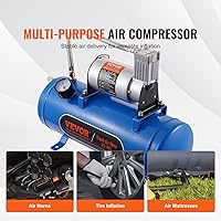 Vista 4 de VEVOR Compresor de aire de 12 V con tanque de 1.6 galones, compresor de bocina de tren, presión de trabajo de 120 psi, neumáticos inflados