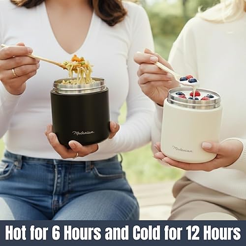 Miniatura 4 de Juego de 2 tarros de alimentos aislados de acero inoxidable (16 onzas + 12 onzas), boca ancha, termo de sopa para almuerzo de comida caliente,