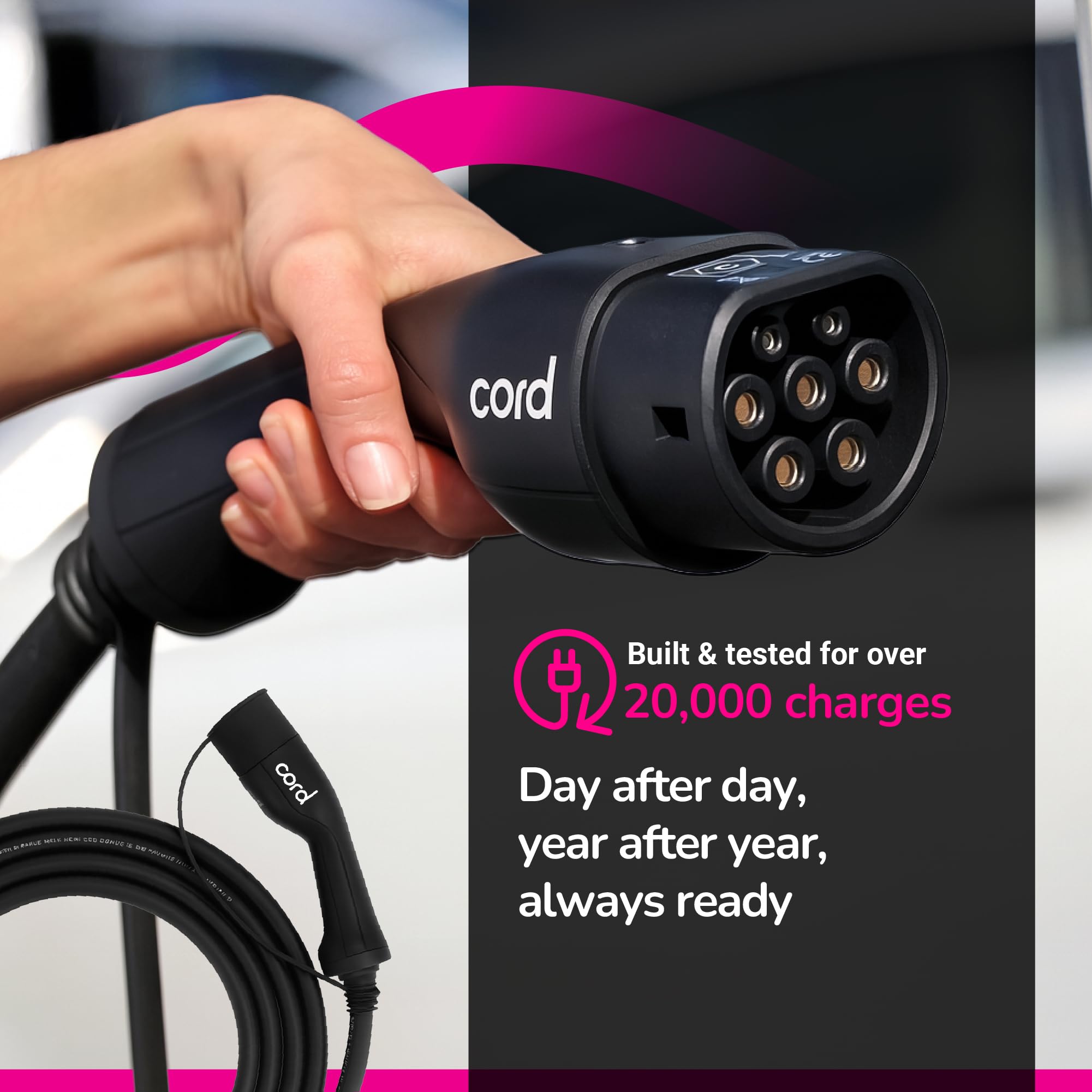 Cord Type 2 to Type 2 EV Charging Cable, 32amp, 7.4kW, 7.5 Metre, Single Phase, Black & White — view 8