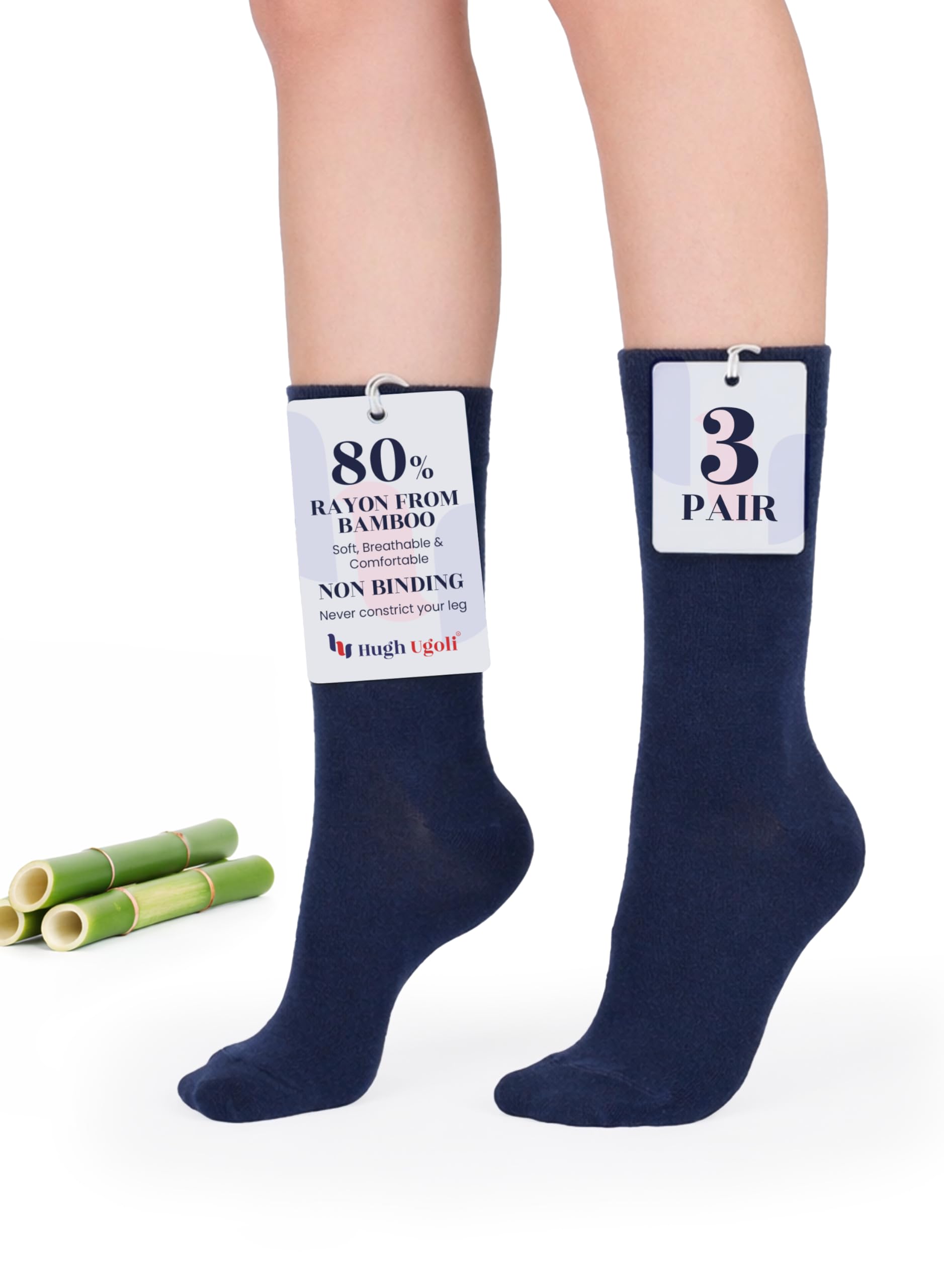 Hugh Ugoli Women Rayon Dress Socks, Extremely Soft Thin Crew Socks for Business, Trouser & Casual, Non-Binding & Breathable