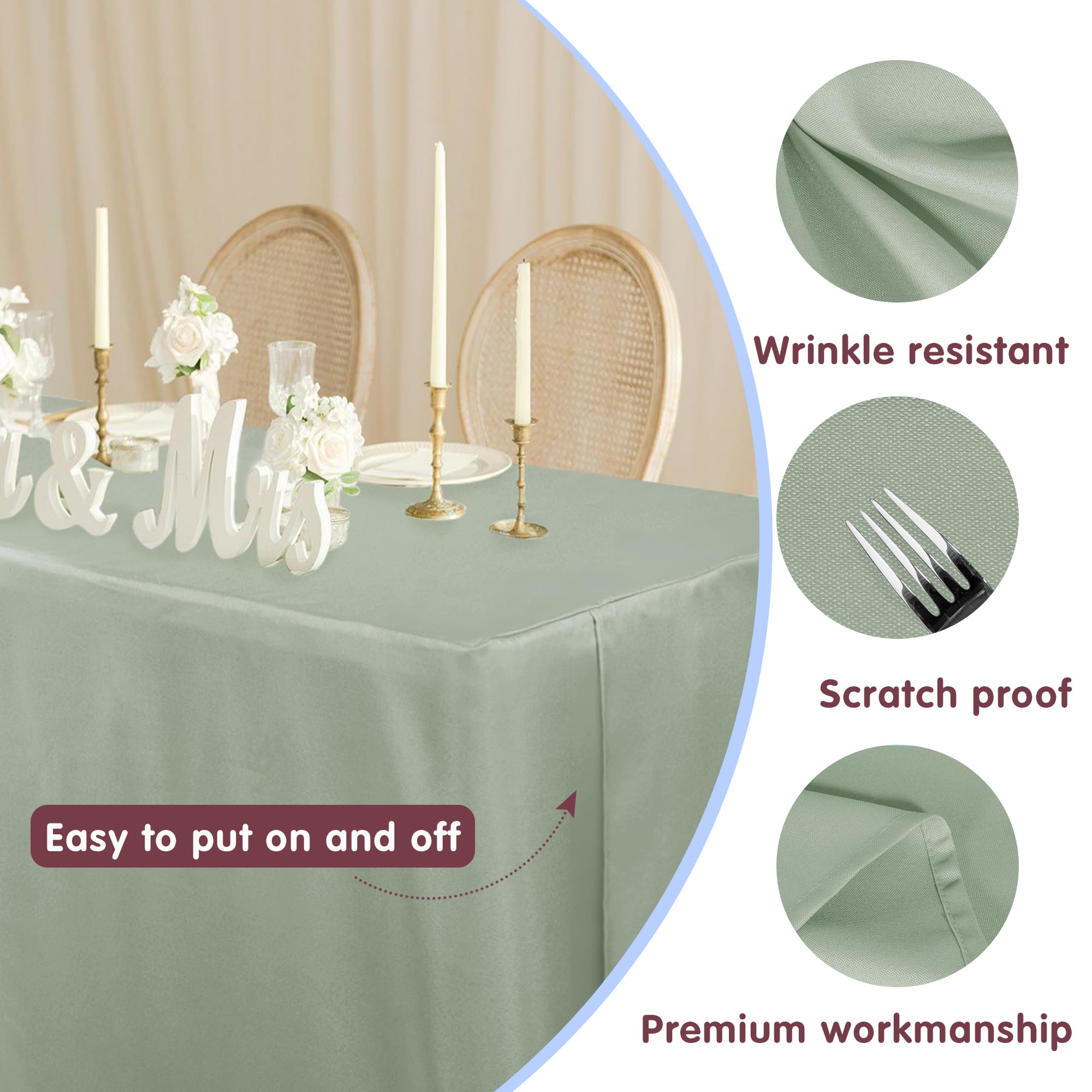 Fitted Green Table Covers - 96x30 Inch Rectangle Tablecloth (2-Pack) For 8-Foot Folding Tables - Stain Resistant Polyester For Parties & Events - View #7