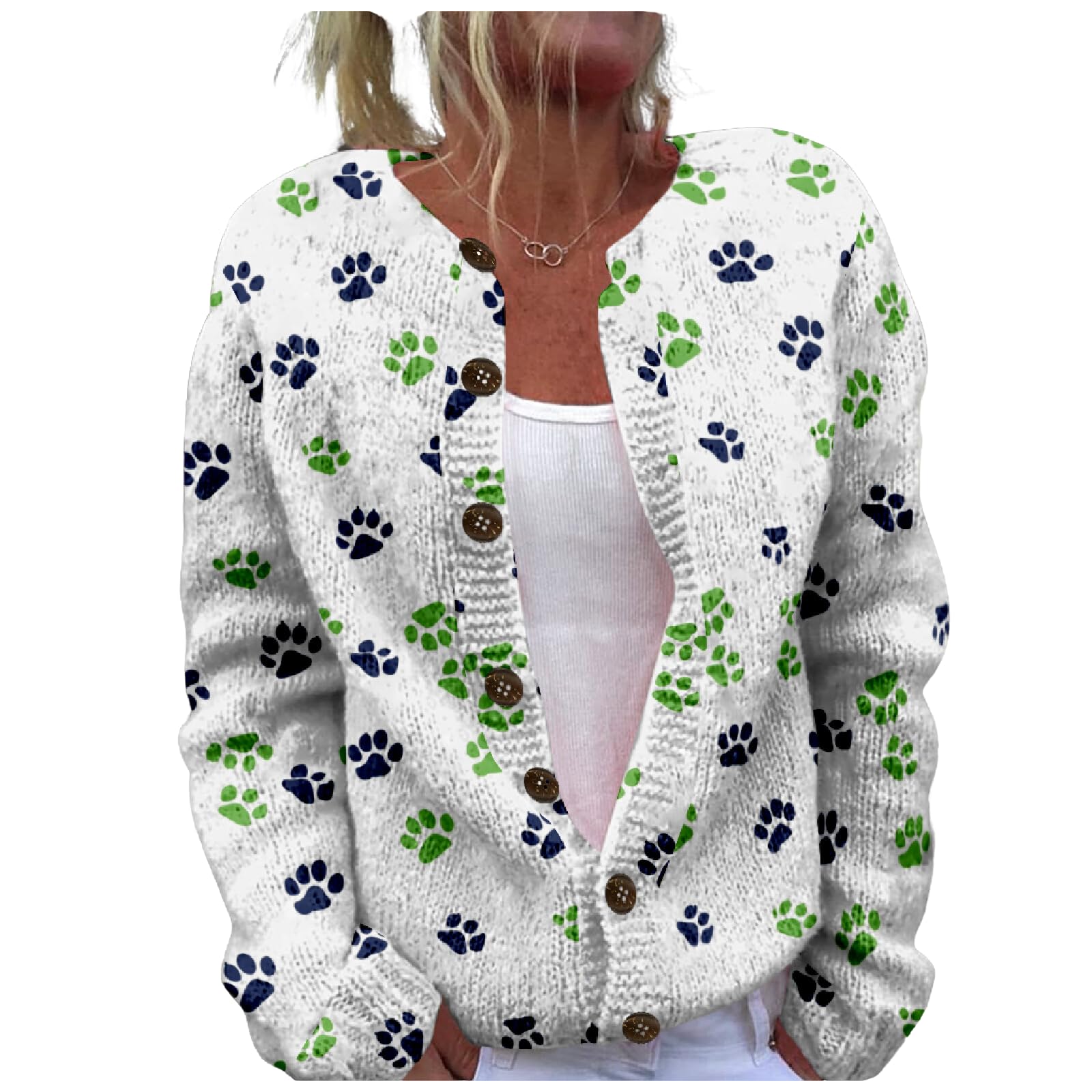MARSVOVO Cardigan Sweaters for Women Cute Cat Print Long Sleeve Button Down Open Front Cardigan for Women