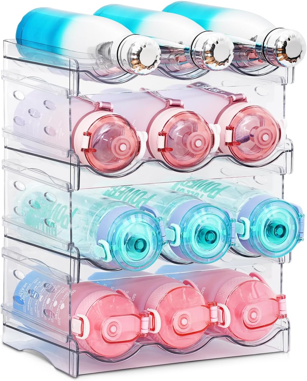 Water Bottle Organizer Stackable Kitchen Pantry Organization and Storage Shelf Plastic Water Bottle Holder for Fridge Kitchen Cabinet Wine (2 Pack(6 Bottles))