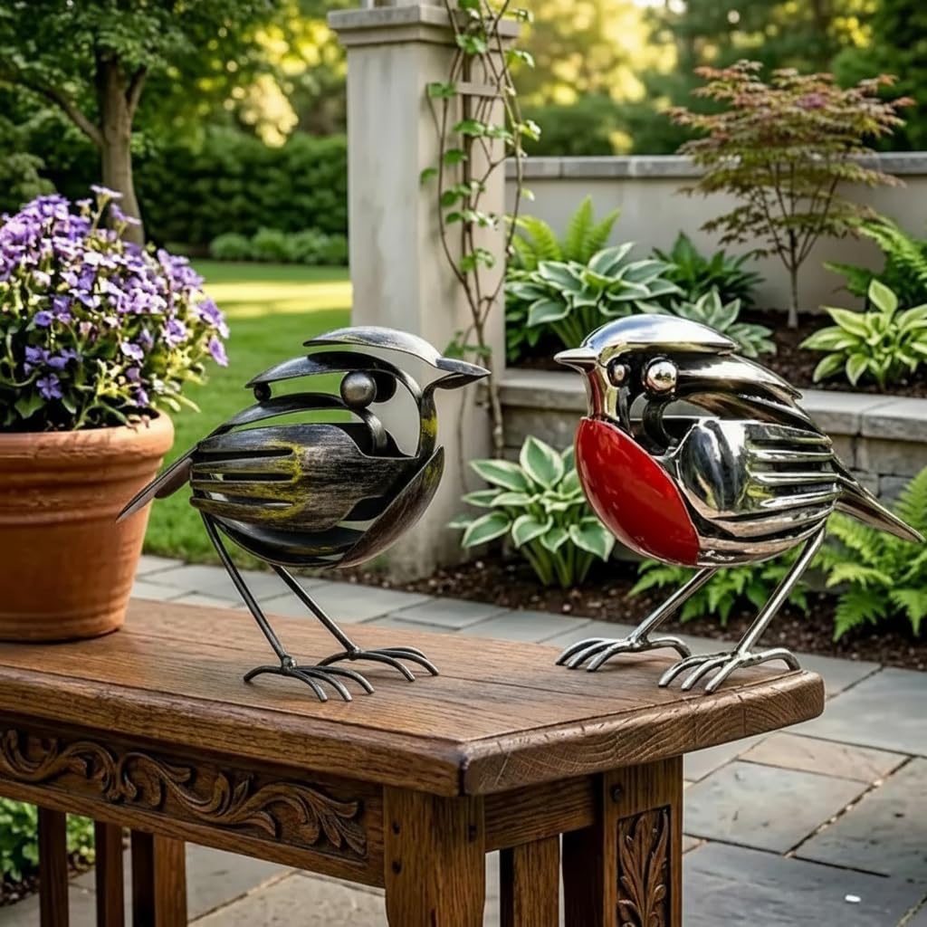 Hope Wings,Robin Bird Scrap Metal Art Sculpture,Handcrafted Stainless Steel Robin Statue Made from Fork & Spoon,Unique Recycled Cutlery Art Decor for Garden,Patio,Home or Office,Gift for Bird Lovers