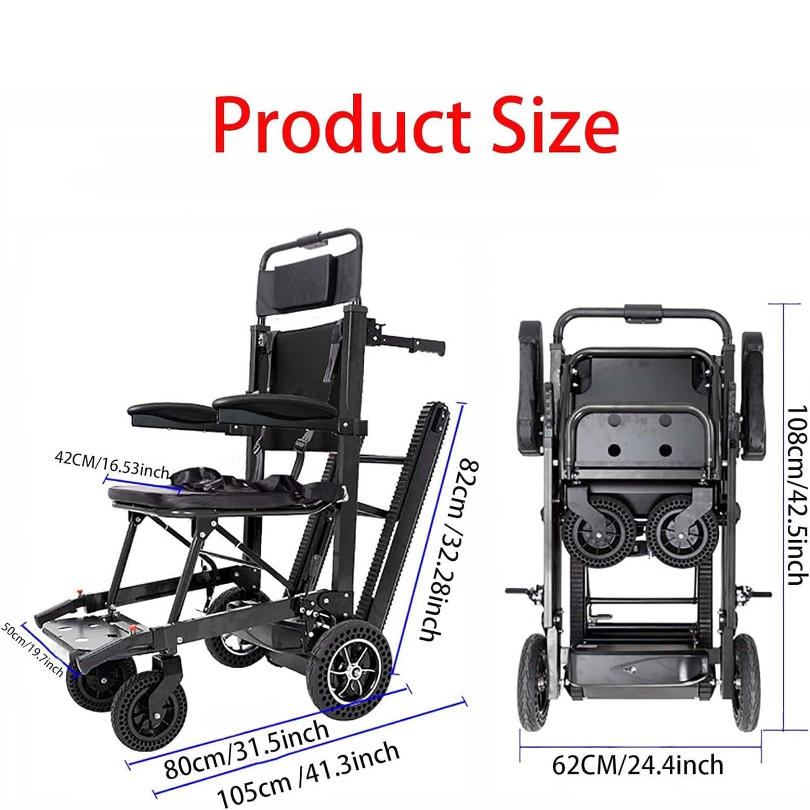 Wózek inwalidzki gąsienicowy Przenośny elektryczny wózek inwalidzki Składane windy schodowe Crawler, może iść w górę iw dół schodów Krzesło Walking Assist Mobile dla dorosłych niepełnosprawnych
