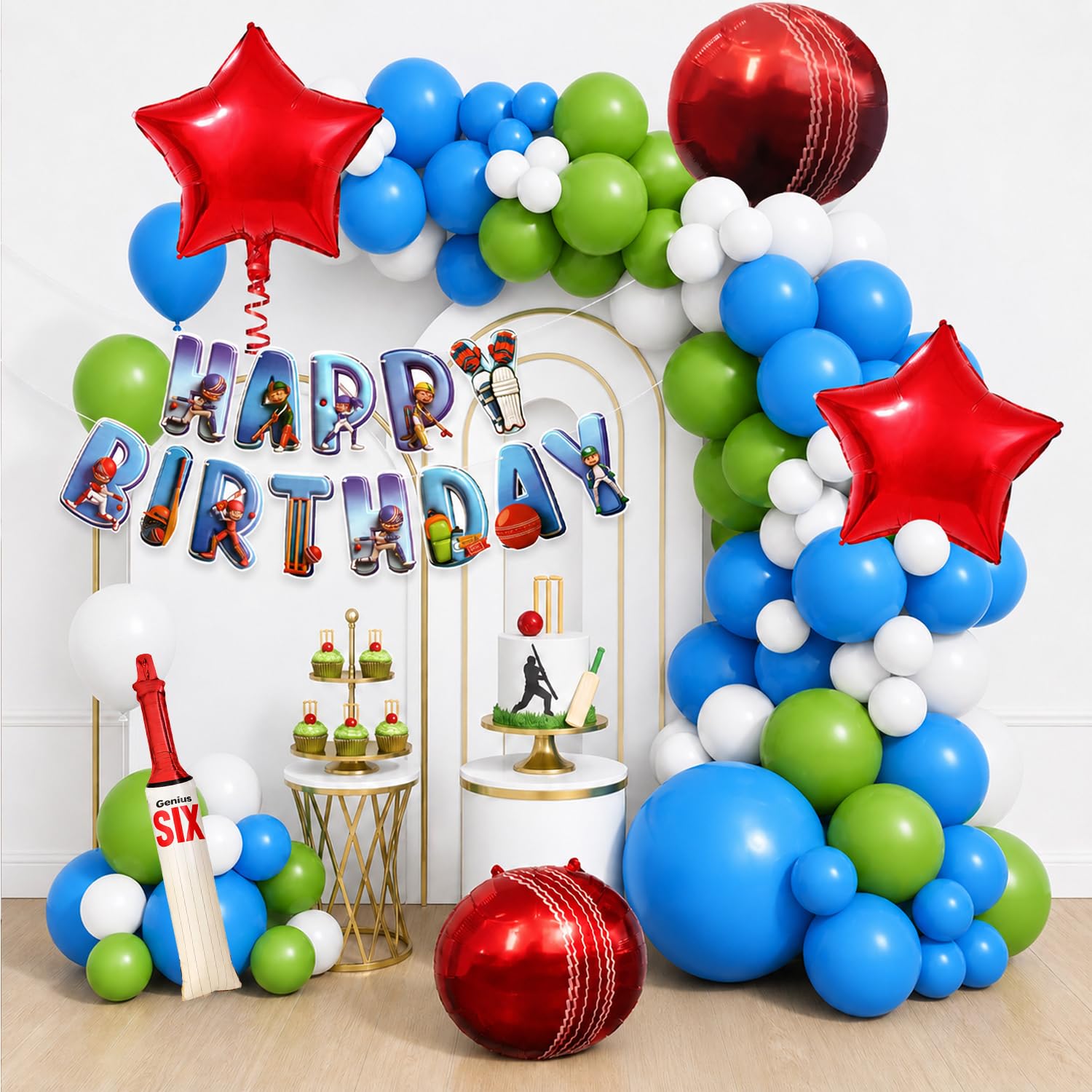Rozi Decoration Cricket Theme Birthday Decoration Combo Set with Paper Banner, Bat Foil Balloon and Cricket Birthday Decoration Kit – 53 Pieces Party Decor Kit-image-11