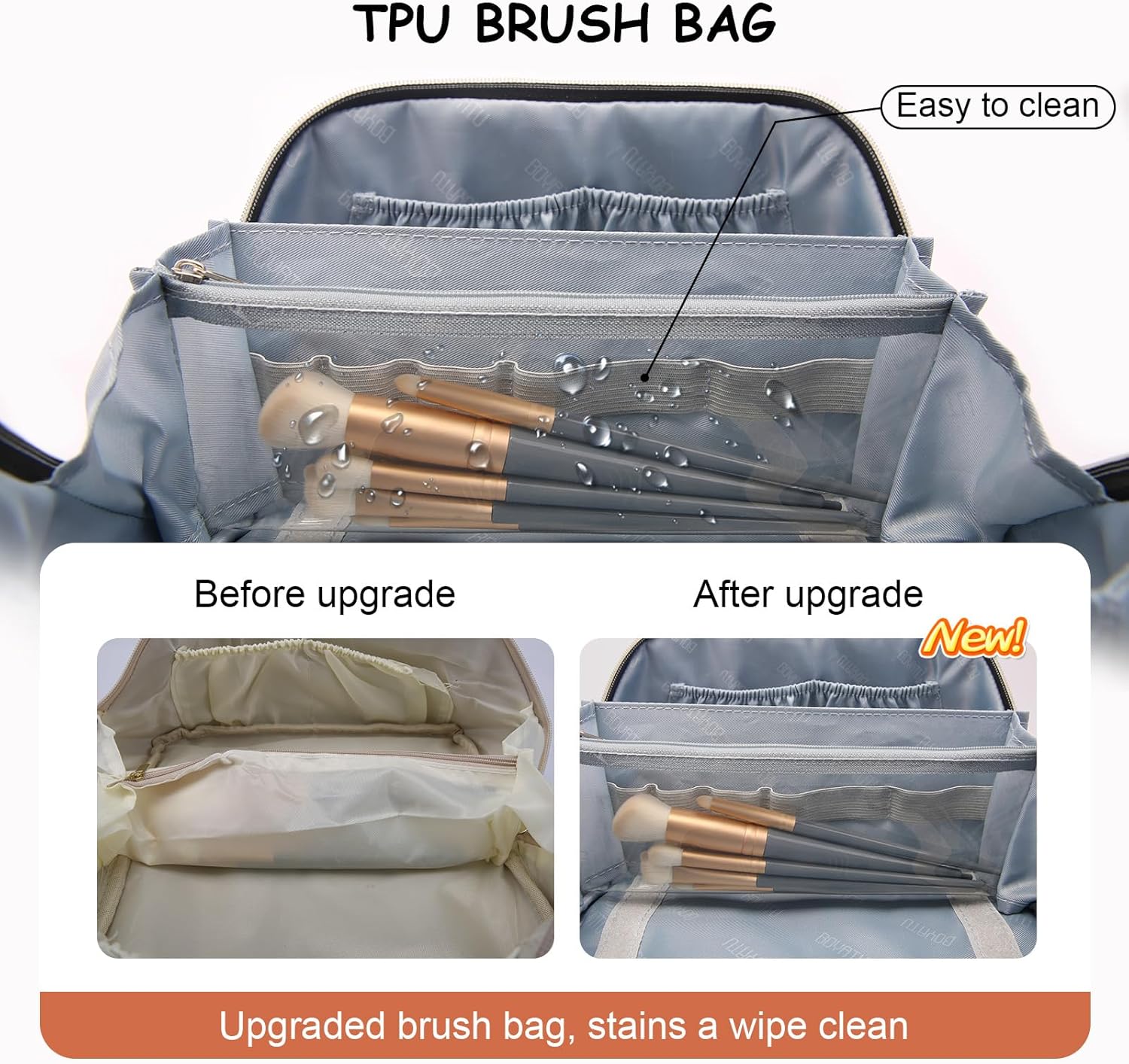 BOYATU Travel Makeup Bag Cosmetic Bags for Women: Large Capacity 3 Pcs Set Make up Bag with Compartments - Waterproof Vegan Leather Toiletry Organizer Bags with Handle (L08 Brown) - Image 4