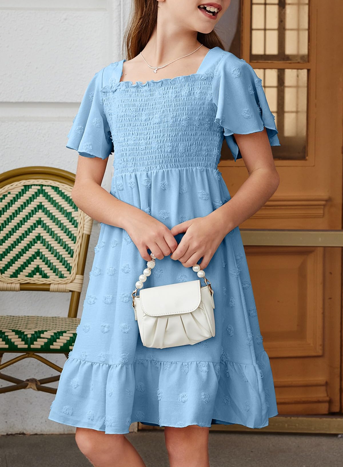 blibean Vestidos de verano para niñas adolescentes, vestido de lunares, talla 6-15 años