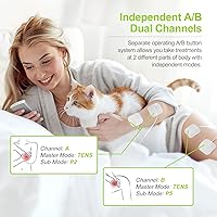 Vista 5 de AUVON Unidad TENS EMS de doble canal, 24 modos, estimulador muscular para aliviar el dolor, masajeador de máquina TENS recargable con 12