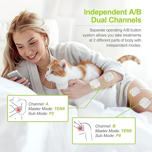 Miniatura 5 de AUVON Unidad TENS EMS de doble canal, 24 modos, estimulador muscular para aliviar el dolor, masajeador de máquina TENS recargable con 12