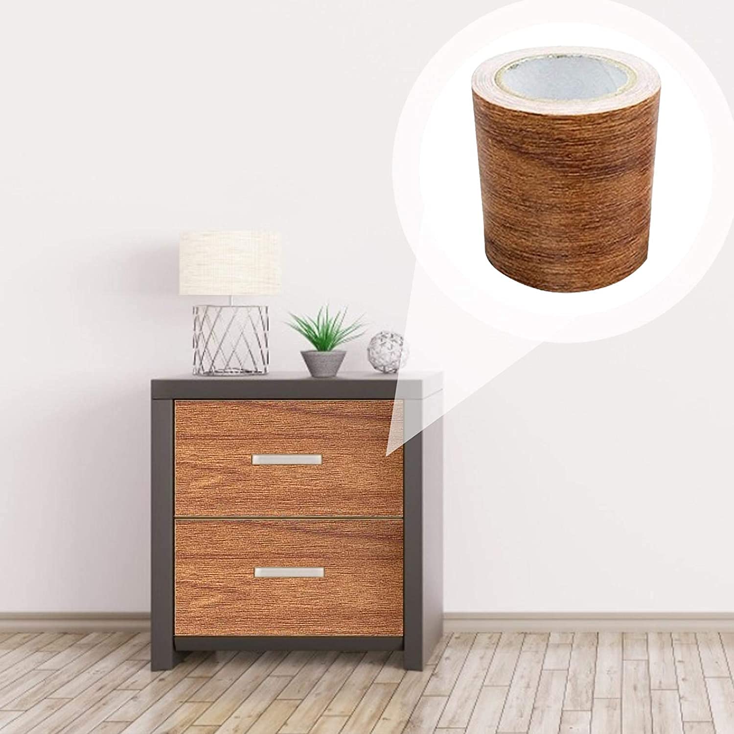 Nastro Adesivo Effetto Legno 8cm X 4,57m - Impermeabile Per Riparare Pavimenti E Mobili - Foto 5