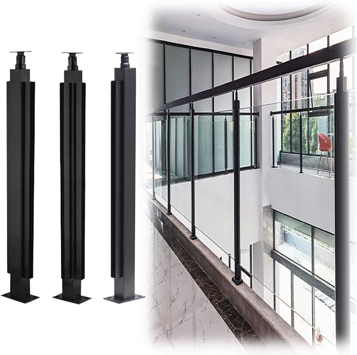 HAILM Stainless Steel Glass Balustrade Posts, Three Options Have Corner Post/End Post/Mid Post, High Options 105cm/85cm, Railing Posts for Garden Balcony Patio,Corner Post 1050mm/41 inch