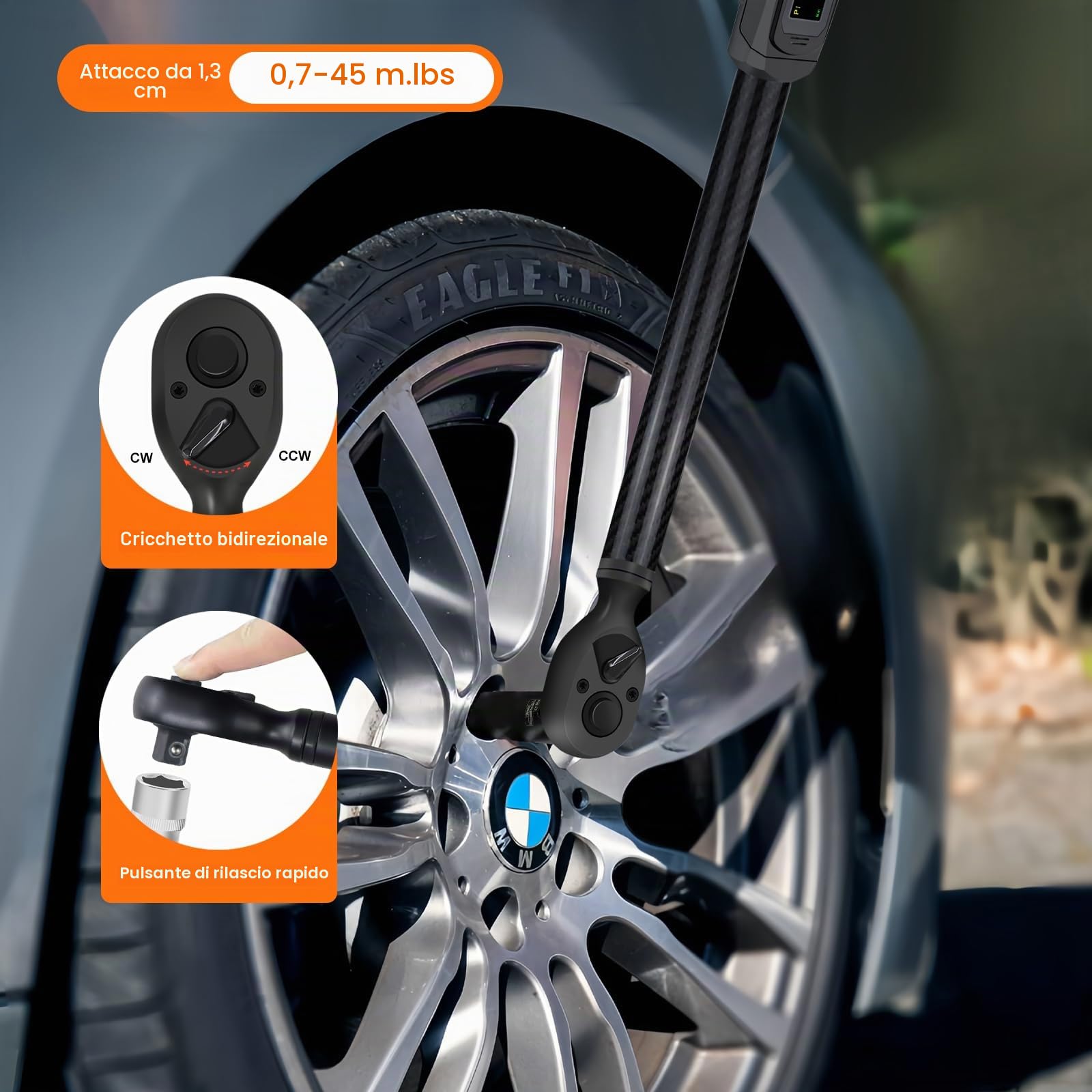 Uharbour Chiave Dinamometrica Digitale 1/2" Drive con Corpo in Fibra di Carbonio, Gamma 3-200 Nm, Precisione ±2% con Vibrazione, Cicalino e Allarme LED, Adatta per Auto, Moto e Bicicletta
