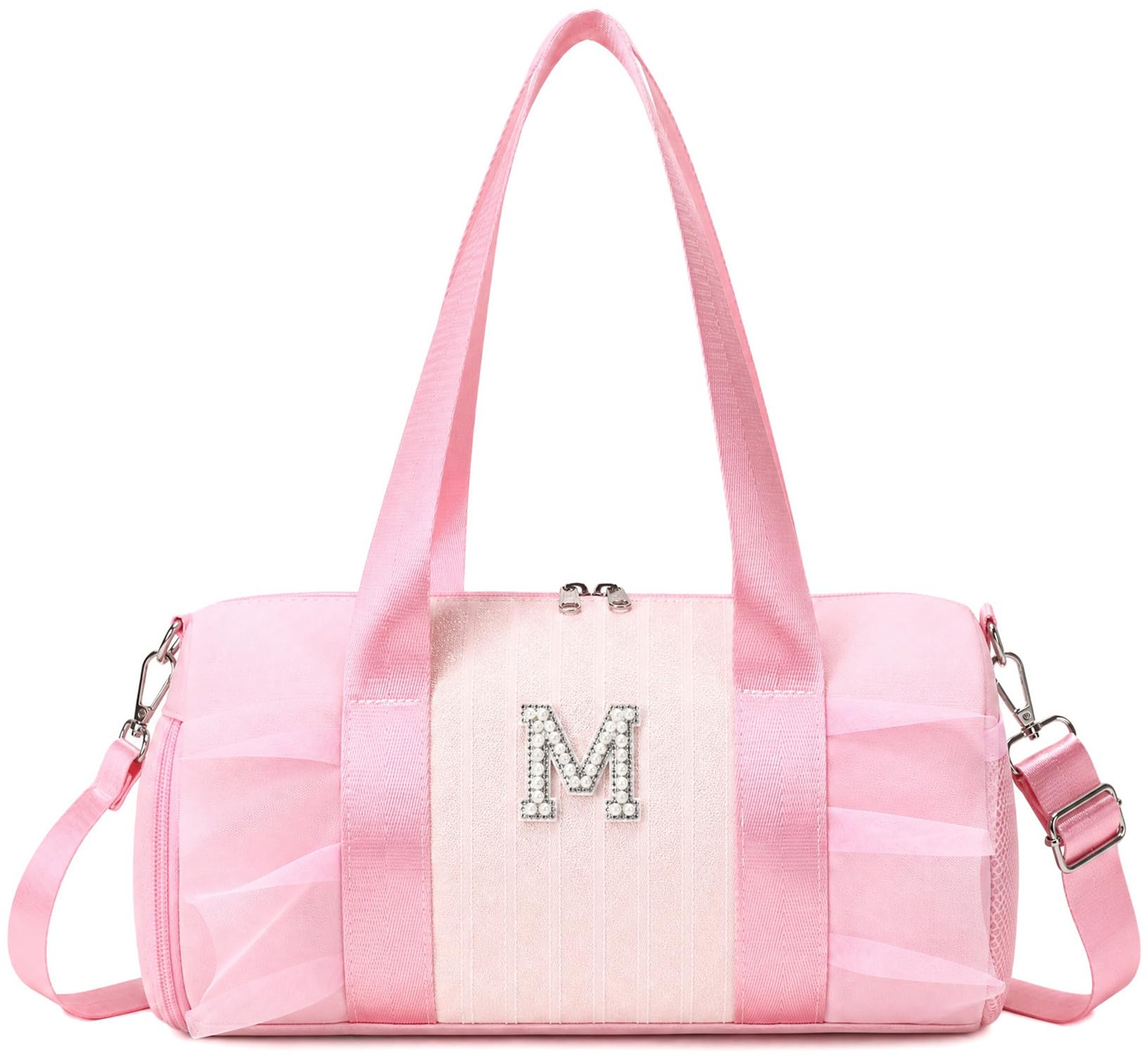 Girls Dance Bag Ballet Gymnastics Bag, Glitter Design Kids Overnight Duffle Bag, Sports Gym Bag with Wet Pocket