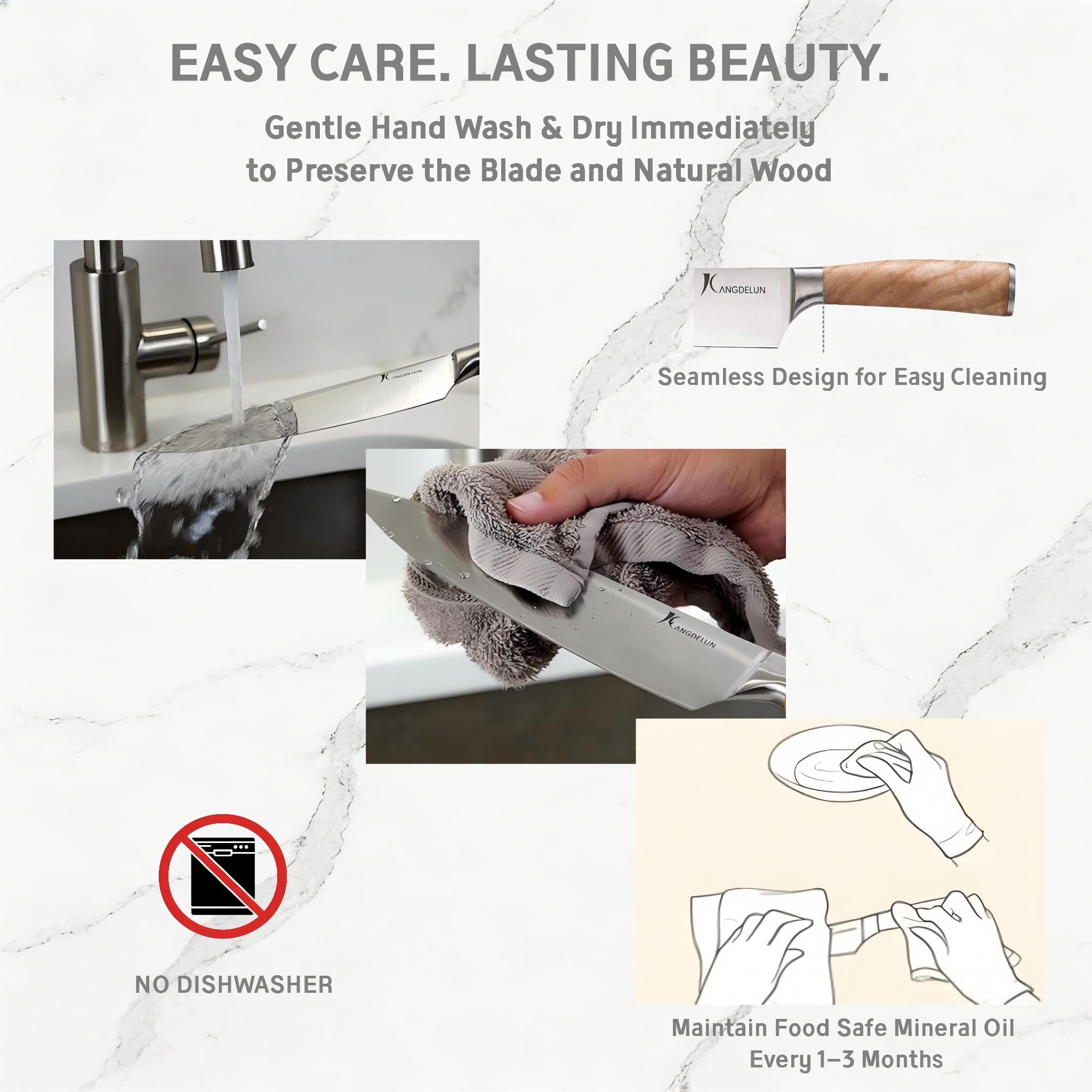 Lingtoolator Tura Series 14 szt. biały nóż blokowy, ultra ostra stal nierdzewna o wysokiej zawartości węgla, drewniany uchwyt