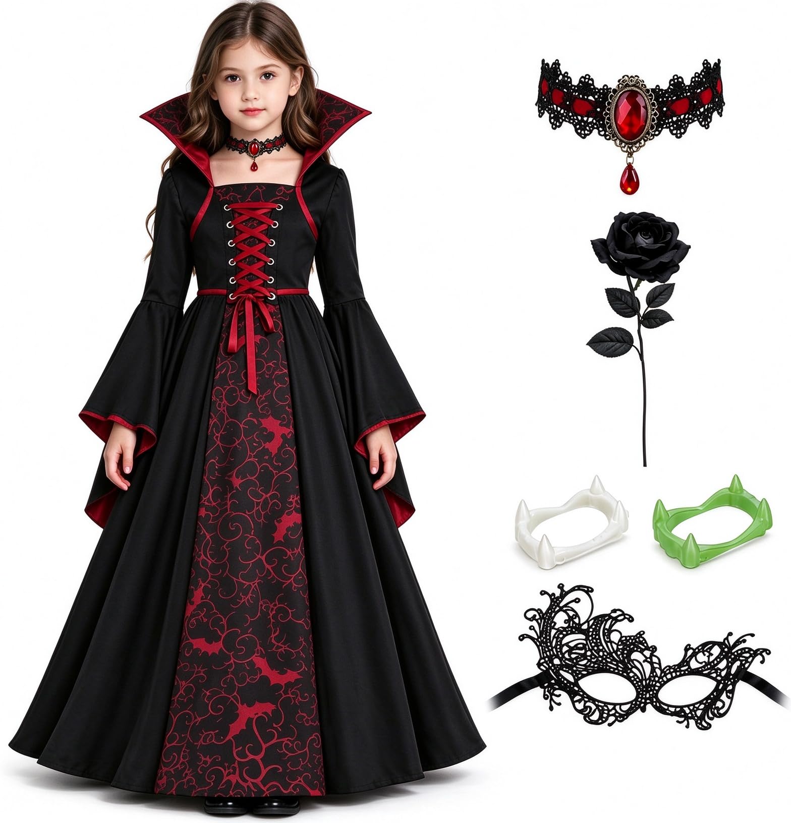 Genérico Disfraz de Reina Vampiresa Gótica para Niña — Vestido Cosplay Vampiro con