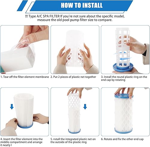 Miniatura 6 de Cartucho de filtro universal para piscina tipo AC o III, paquete de 12 filtros reutilizables para piscinas sobre el suelo, filtración eficiente y