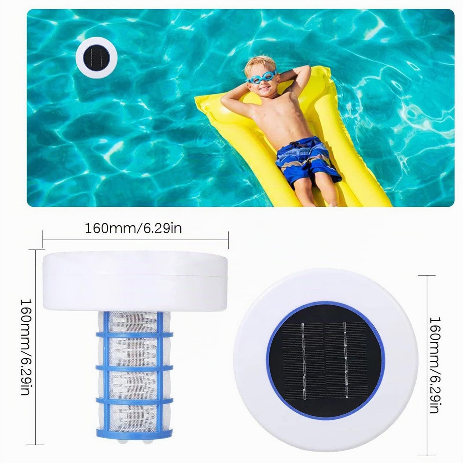 Ioniseur Solaire de Piscine - Haute capacité, 85% de Chlore en Moins, Tue Les algues, Anode en cuivre Plus Durable, 25% d'ions en Plus, Garde la Piscine Plus Propre, jusqu'à 22 000 Gal
