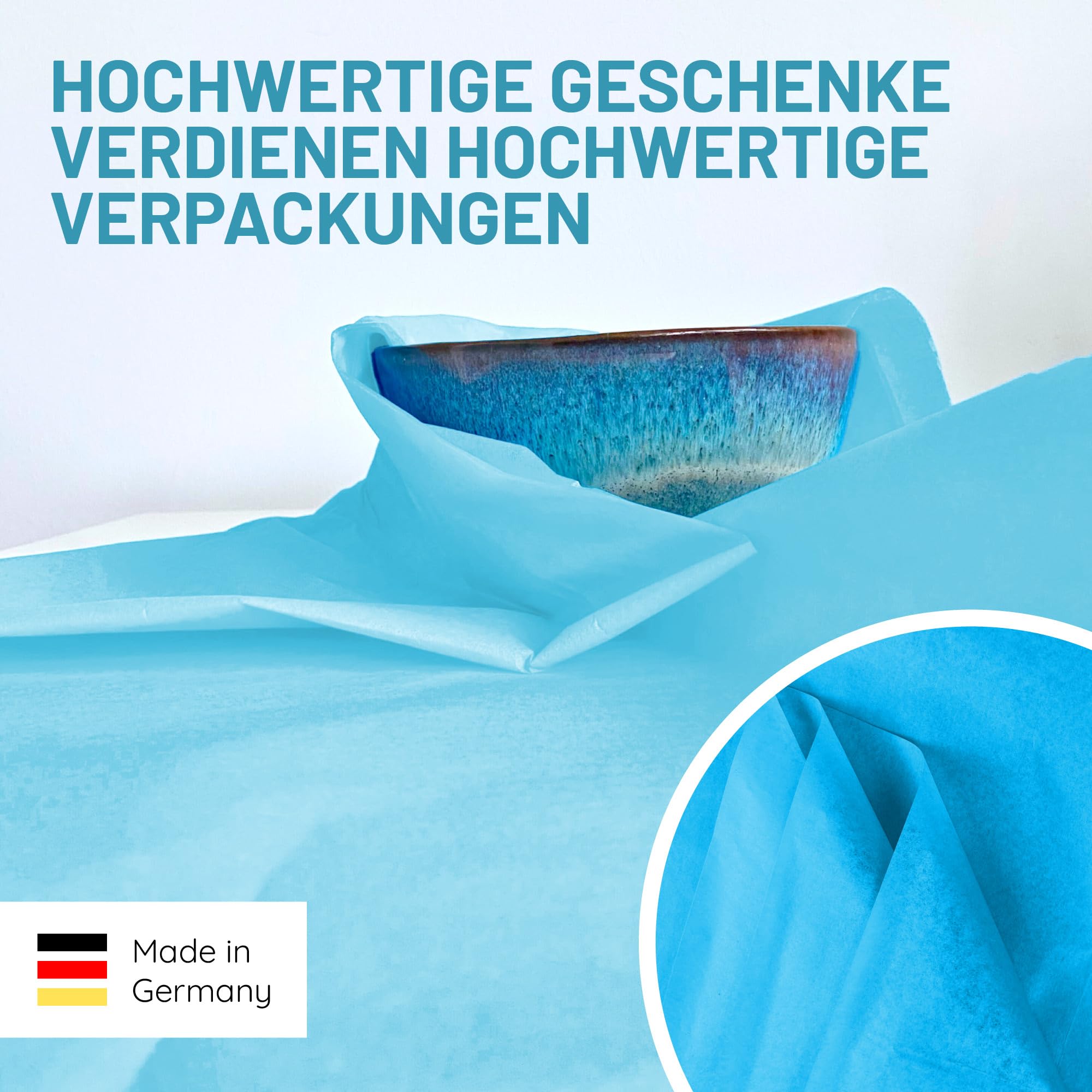 Seidenpapier 240 Blätter | 76x50 cm | Buntes Transparentpapier ideal als Verpackungsmaterial & Geschenkpapier | Papier zum Basteln | Schöne Dekoration | Bastelpapier in Türkis