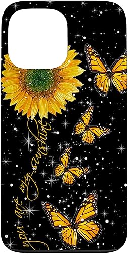 Funda vintage para iPhone 13 Pro Max You Are My Sunshine con diseño de girasol y mariposa monarca