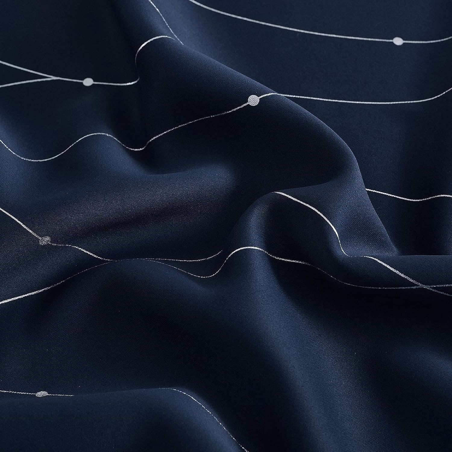 StangH Navy Blue Blackout Curtains - Silver Wave Dots Print Curtains Thermal Insulated Grommet Curtain Drapes for Bedroom Study Room, W52 x L63 inches, 2 Panels