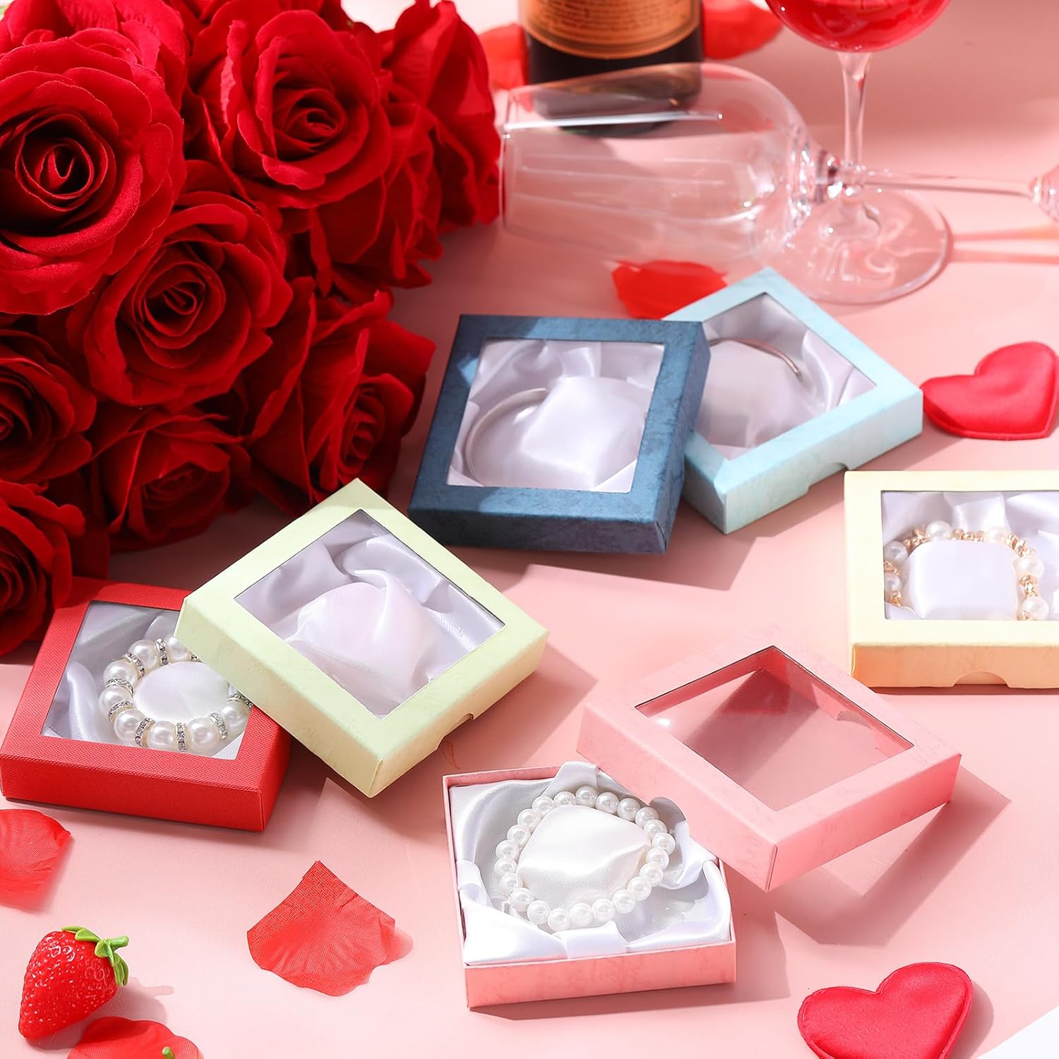 Yeaqee 72 Pcs Jewelry Gift Boxes Bulk 3.5 in Square Cardboard Boxes with Clear Lid and Insert for Bracelet Necklace Rings Earrings