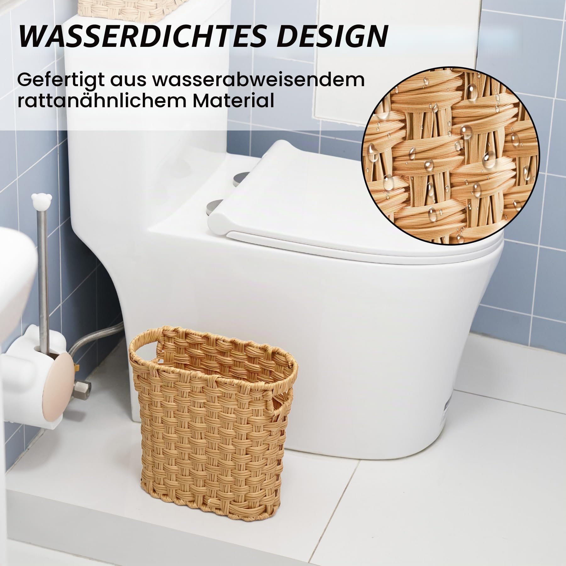 Papierkorb Aufbewahrung Geflochten – Robuster Papiermülleimer mit Henkeln, Kompakter Mülleimer für Büro & Zuhause, Dekorativer geflochtener korb für Abfall & Aufbewahrung (Beige)