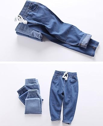 EISHOW Toddler Girl Boy Summer Pants Jeans,Kids Elastic Waist Pants Soft Cotton Denim Pants, Baby Boys Drawstring Pants