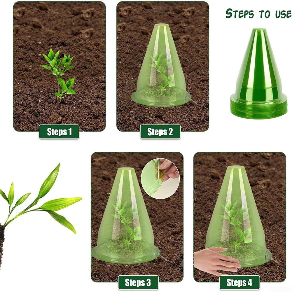 Lot de 12 cloches de protection pour plantes, vertes et transparentes, cloches de jardin pour plantes, dômes réutilisables