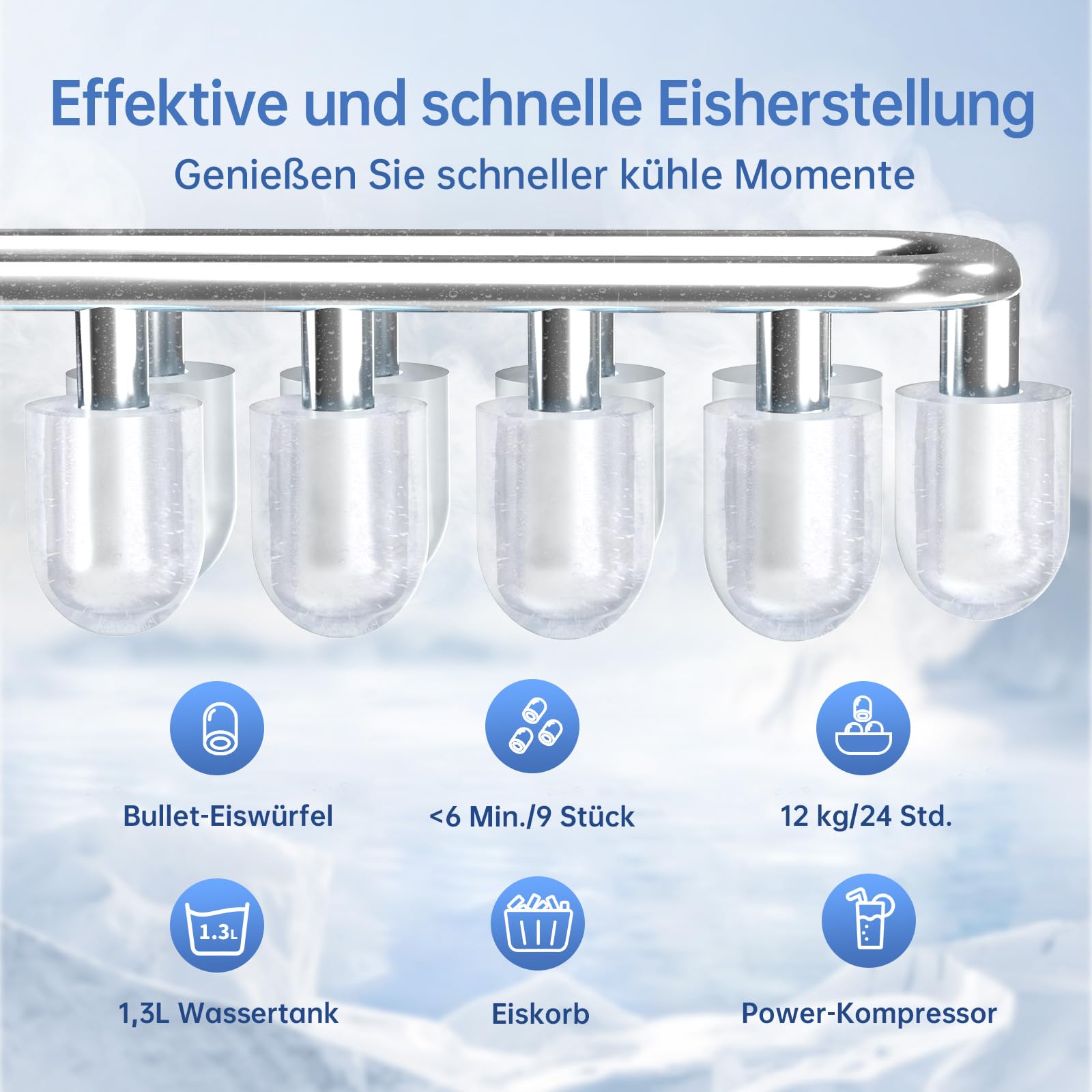 WIE Eiswürfelmaschine Kleine Eiswürfelbereiter mit Schaufel 1,3 Liter Wassertank 9 Würfel in 6 Minuten Eiswürfelmaschinen Selbstreinigende Ice Maker Leiser für Küche Büro Bar Party