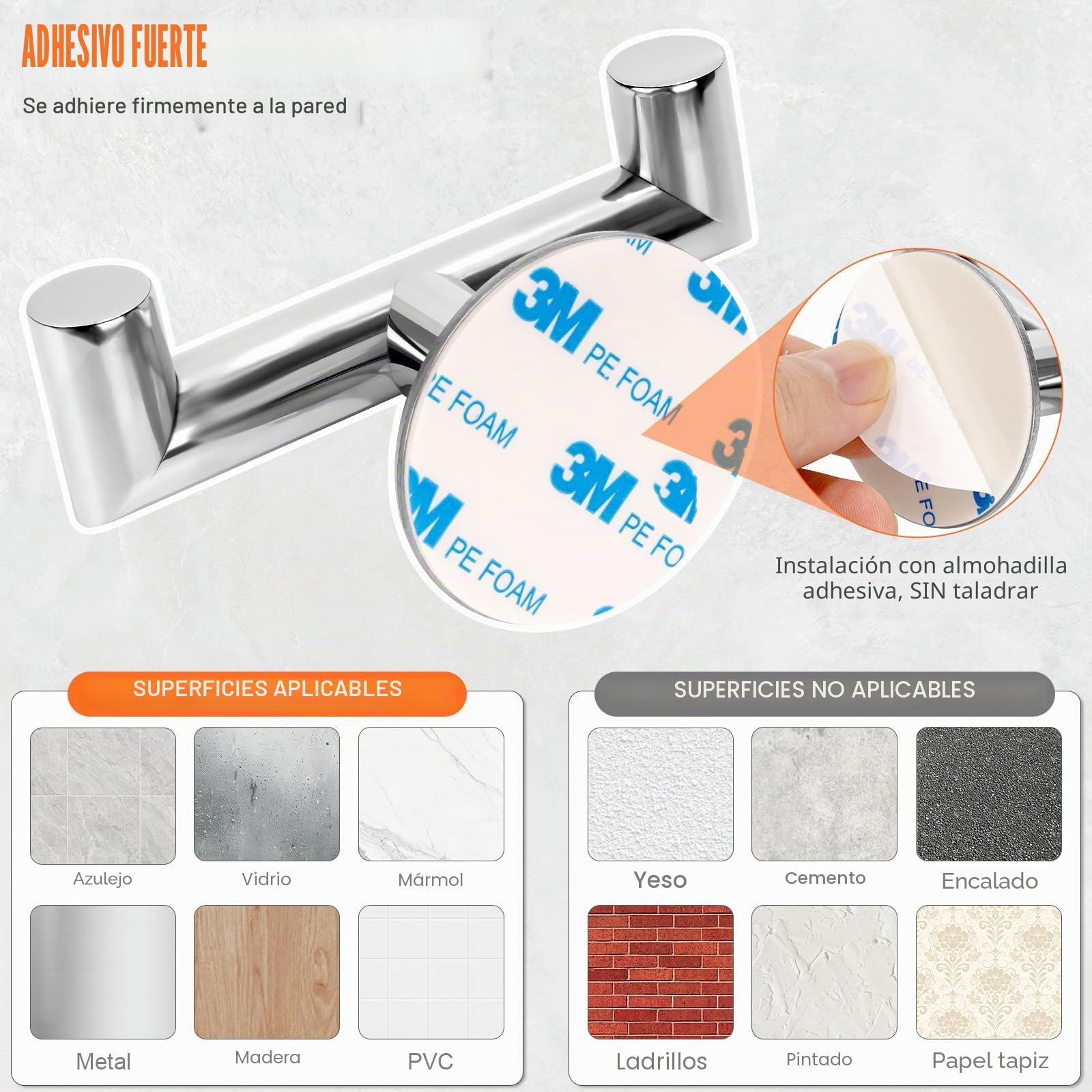 YUET Ganchos Doble Adhesivos para Pared, 2 Piezas Soporte de Pared para Toallas de Baño Albornoz Trapos, Acero Inoxidable, Colgador sin Taladrar Cocina, Cromado