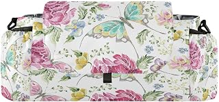 CUPADA Embroidery Butterfly Flower Universal Stroller Organizer, Stroller Organizer Bag with Cup Holders Removable Shoulder Strap Fits Most Baby and Pet Strollers