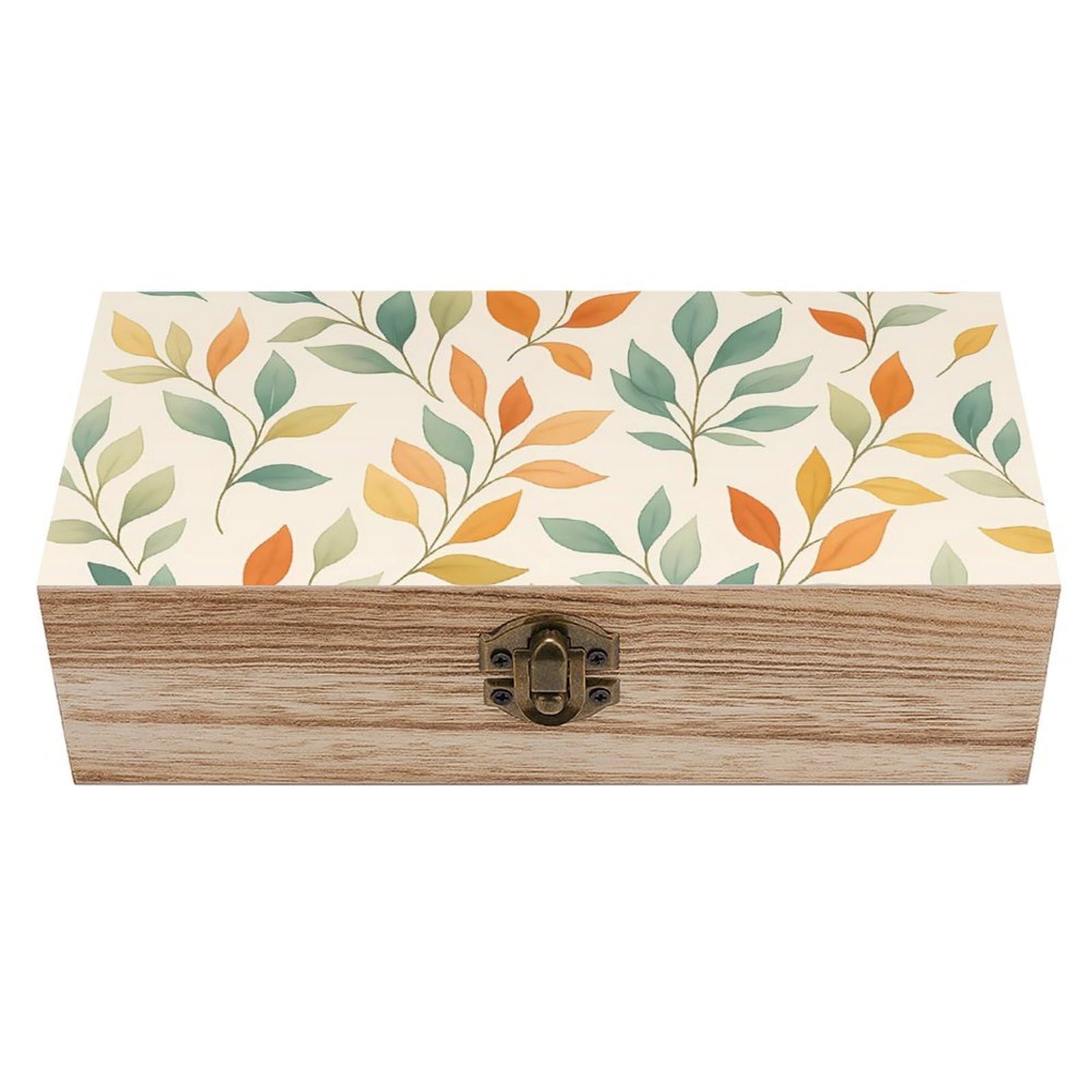 HLBSDM Watercolor Fall Leaves Retro Wooden Storage Box Jewelry Art Gift Boxs Decorative Keepsake Boxes